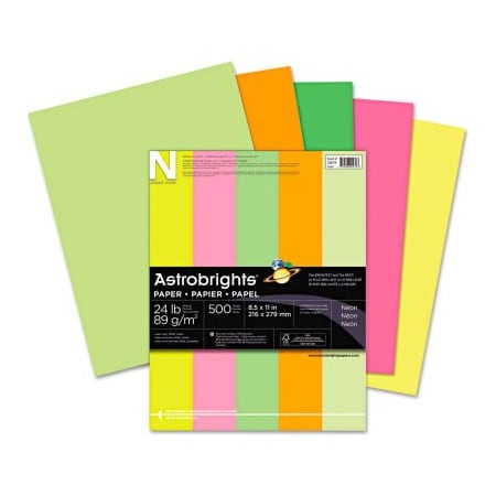 Wausau Neenah Paper Astrobrights Colored Paper 20270, 8-1/2" x 11", Neon Assorted, 500 Sheets/Ream 20270